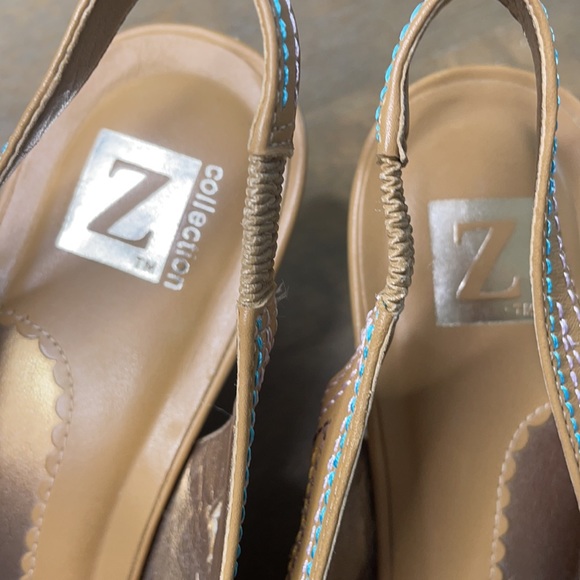 Z Collection Beige Embroidered Peep Toe Slingback Heels - Picture 7 of 8